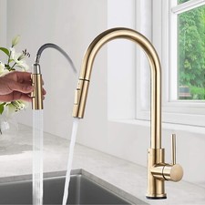 Kitchen Taps Pull Out Spray 360° Sink Taps Swivel Spout Mixer Tap Brushed Gold