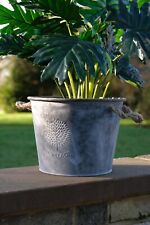 Round Zinc Pot Garden Flowers Herbs Planter with Rope Handles 30cm