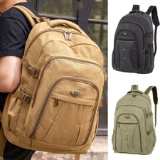 Men's Large Canvas Backpack Waterproof Durable Travel Rucksack Hiking Bag 45L