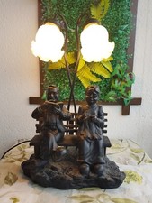 Widdop Bingham, 2008, Old Couple On A Bench,  Double Tulip Lamp. VGC. Del. Avail