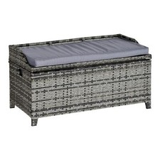 Outsunny Rattan Wicker Storage Basket Box Bench Seat Furniture w/ Cushion, Grey