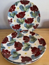 4 X Poppy Dinner Plates By Janice Tchalenko For Poole Pottery - 29cm