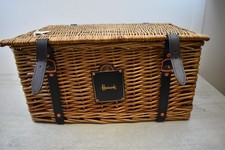 Harrods Wicker Basket Hamper with Lid Leather Handles Lined (Empty)