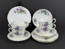 Bone China Tea Set with Violets and Gold Trim Colclough Vintage