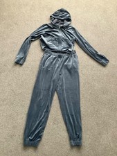 Hollister 2 Piece Blue Velour Tracksuit Set Crop Jacket Joggers Size M Medium