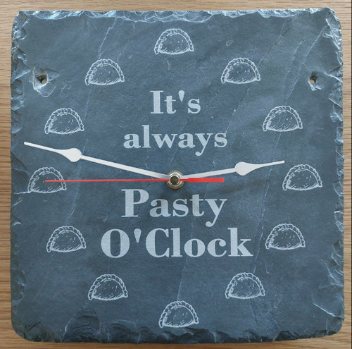 Pasty clock slate etched - pasty, o'clock
