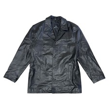 Matinee 100% Leather Jacket Coat Button Closure Heavy Black Mens Medium