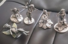 5 Vintage Miniature Fairy In  Pewter Figures