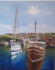 ORIGINAL OIL PAINTING " MEVAGISSEY HARBOUR " (CORNWALL) CANVAS 40cm x 50cm
