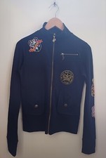 Ladies Black Punky Fish Zip Up With Sew On Patches Size S