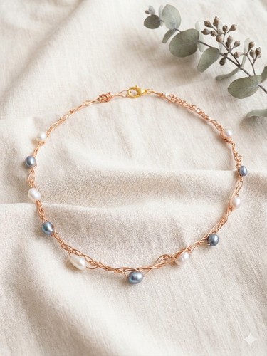 Copper pearl chocker necklace - copper,