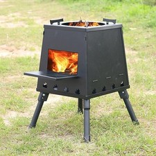 Portable Wood Burning Tent Stove Outdoor Camping Heater & Cooker 31cm Iron