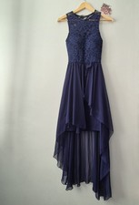 Quiz Size 6 Occasion Navy Lace Top Dress with Chiffon High & Low Hemline