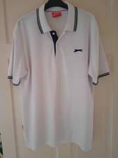 Mens Slazenger 100% Cotton White Short Sleeve Collared Polo Shirt Size L