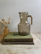 Italian Smoked Glass Pitcher Fidenza Vintage with Embossed Lemon Design