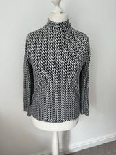 Orla Kiely L 12 Blue And Cream Patterned Long Sleeve Cotton Top Roll Polo Neck