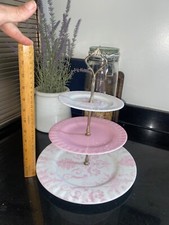 LAURA ASHLEY Josette 3 Tier Cake Stand Pink White Vintage Bridgerton Tea Party