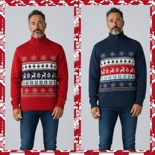 Men's  Ex Bonprix Christmas Zip Neck Jumper.... Size  M L  XL  2XL  3XL 4XL 5XL
