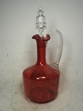 Victorian Glass Carafe Antique Decanter Cranberry Jug with Stopper