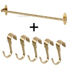 Rail Stainless Steel Brass Colour 60cm Towel Bar + 5 Hooks Kitchen & Bathroom,