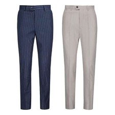 Mens Classic Gold Pinstripes on Navy Cream Trousers Tailored Fit Dress Suit Pant