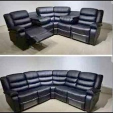 Roma Black Leather Corner Sofa