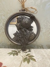 Vtg Art Nouveau Lady With Hat Mucha  Round Mirror 