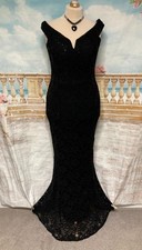 Quiz Maxi Dress 16 18 Black Sequin Lace Fishtail Bardot Evening Party Stretch