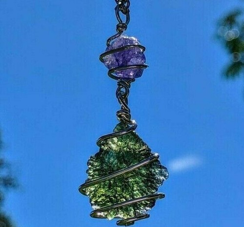 Moldavite tanzanite necklace - moldavite, &