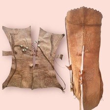 Antique Spanish Hand Tooled Leather Chaps 1920s Spanish buckskin leather