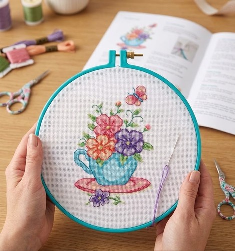 Cottage florals cross stitch - cottage,