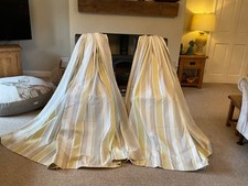 Laura Ashley 100% Cotton Lemon Awning Stripe Pencil Pleat Curtains 86” W x 80” L