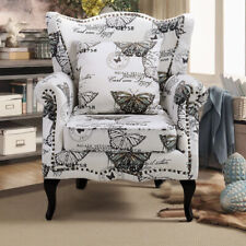 Chesterfield Armchair Queen Anne High Wing Chair Butterflies Velvet with Pillow