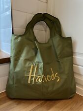 Large Harrods Green Tote Bag with Embroidery Gold Logo