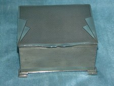 Period Art Deco Engine Turned Pewter Cigarette Box Odeon Step Feet Fan Cartouche