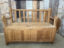 Antique Edwardian Oak Monks Bench Settle Hall Bench Seat Pew, c1930