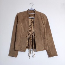 Vintage Suede Jacket Womens XS Brown Sheepskin Western Tassel Boho 70s Leather