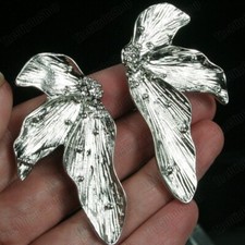 CLIP ON silver tone RETRO LILY