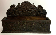 vintage carved  oriental wood Letter Envelope Mail Rack Holder Organiser Sorter