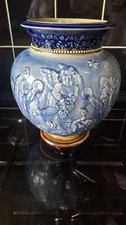 Antique vintage Doulton Lambeth Planter Jardinière vase blue  cherub angel 
