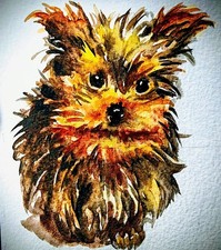 Yorkshire terrier Dog art,yorkie puppy,original painting,home, design 3.7x3.5"