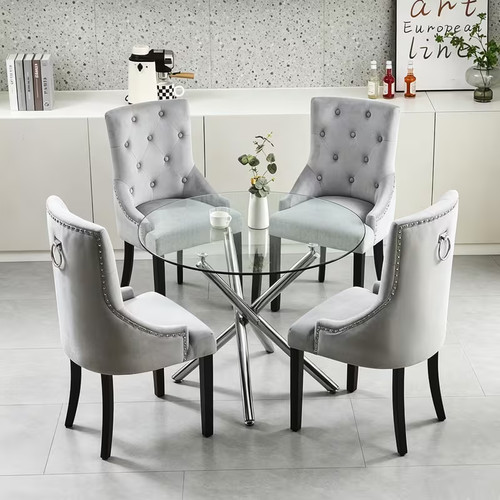 5pc round glass dining table - 5pc,