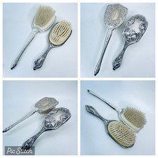 Antique Vintage Silver Plated Hair Brush Pair Hair Brushes X 2