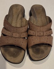 Clarks Springers Womens  Brown Leather Slip On Sandals #79560 Size 8