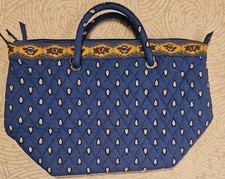 VERA BRADLEY QUILTED TOTE FRENCH BLUE GREEN FLORAL 2 HANDLES 13"x11"x3.5"