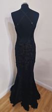 Forever Unique Fishtail Maxi Dress Sz 10 Black Mesh Porsia Stretch Applique Lace