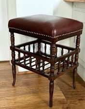 Quality Antique Brown Leather Hide Piano Stool / Seat In Excellent Condition