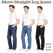 Mens Jeans Straight Leg Regular Fit Heavy Denim Trouser Pants All UK Waist Sizes