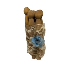 Vintage Dolly Pegs x5 Wrapped in Vintage Lace Flower Brown Wooden Wood Crafts