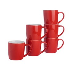 6x Coloured Coffee Mugs Modern Stoneware Cappuccino Tea Cups 350ml Red
